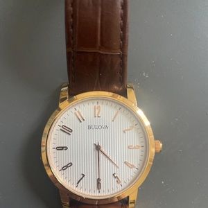 Bulova Brown Leather & Gold Watch